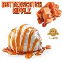 Bottle of Butterscotch Ripple E-Liquid by TheEcig.com, featuring a creamy vanilla ice cream and butterscotch flavor in a chubby unicorn bottle with a child-resistant cap.